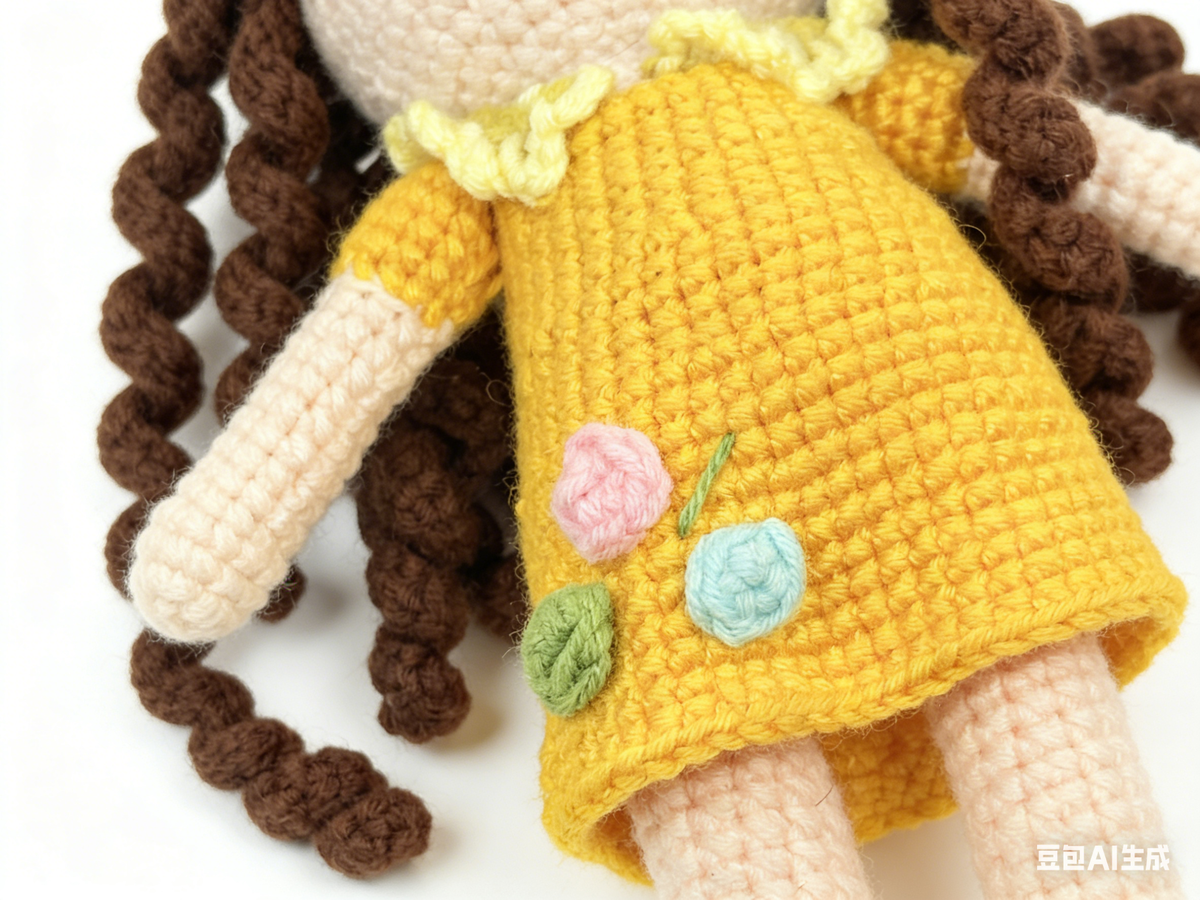 Handmade Crochet Doll - Premium Amigurumi Girl Toy with Brown Curly Hair