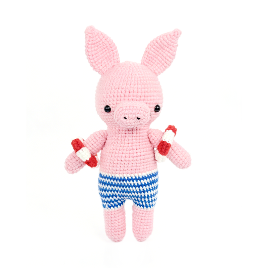 Handmade Crochet Pig Plush - Cute Amigurumi Stuffed Animal in Swimwear