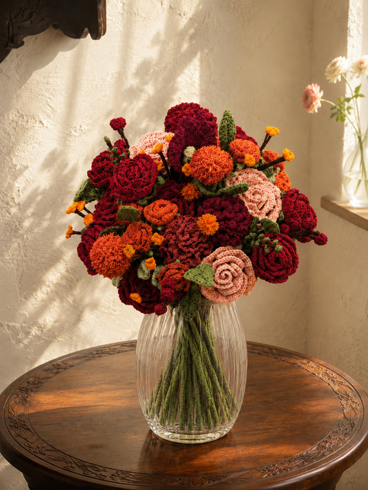 Burgundy Crochet Roses Bouquet