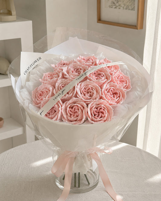 Blush Pink Crochet Rose Bouquet