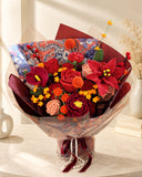 Red and Burgundy Crochet Roses Bouquet