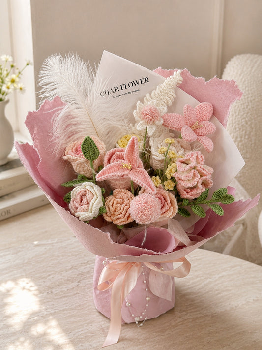 Pink Crochet Lily Bouquet