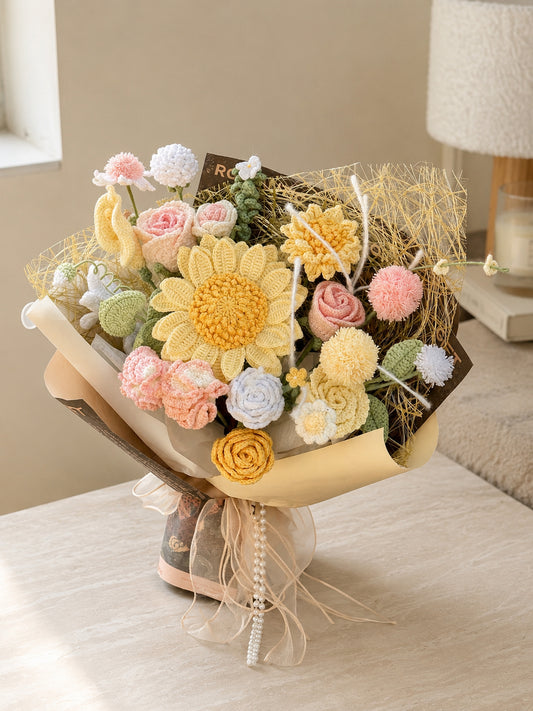 Yellow Crochet Flower Bouquet