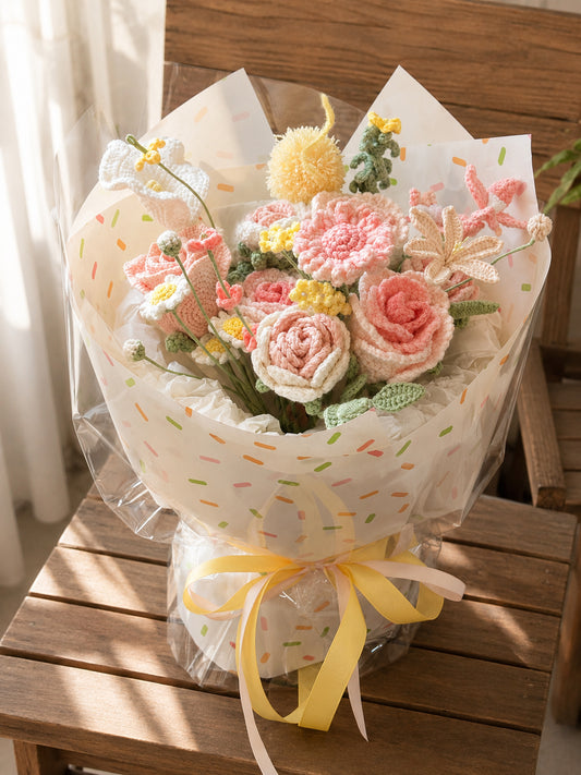 Pale Pink Lily Style FlowerCrochet Flower Bouquet