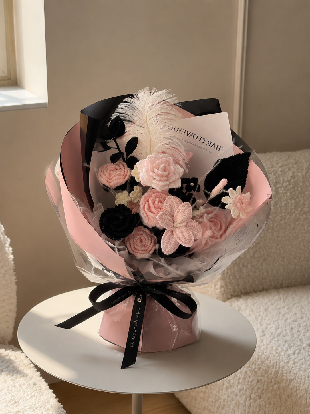 Pink Five Petal Flower Crochet Bouquet