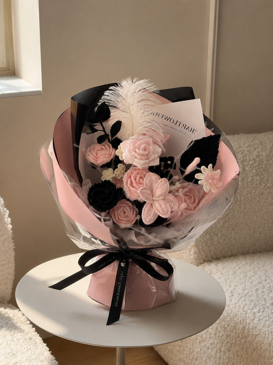 Pink Five Petal Flower Crochet Bouquet