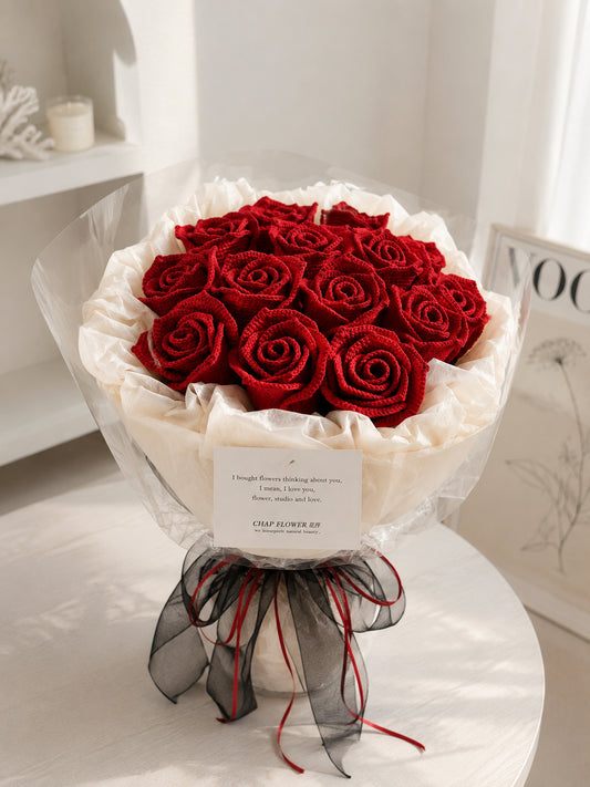 Red Crochet Rose Bouquet