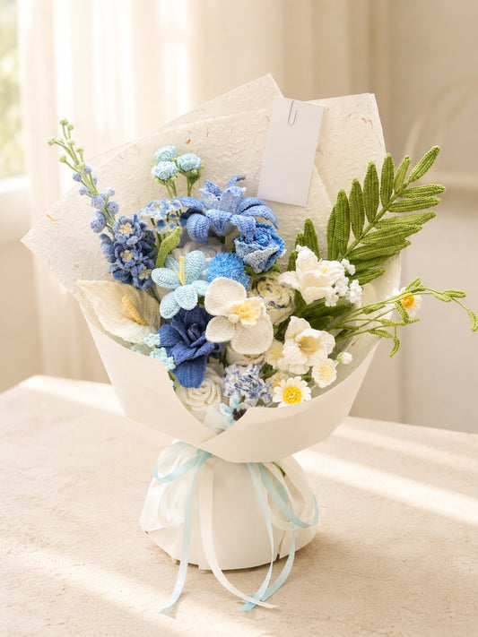 White Orchid Style Flower Crochet Bouquet