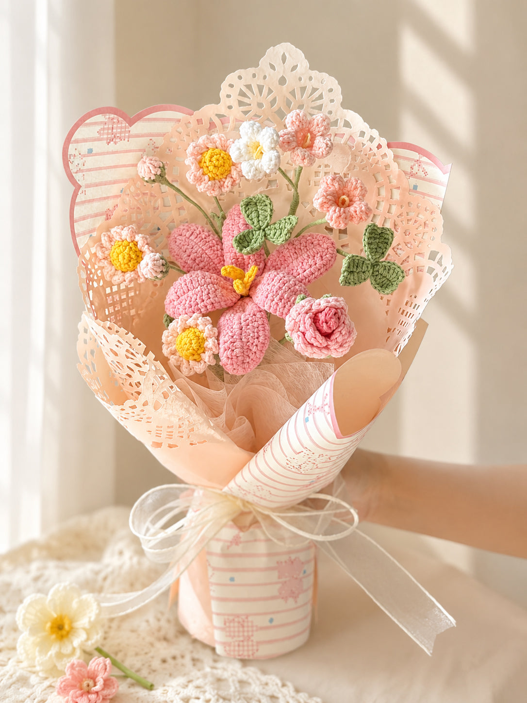 Blush Pink Crochet Rose