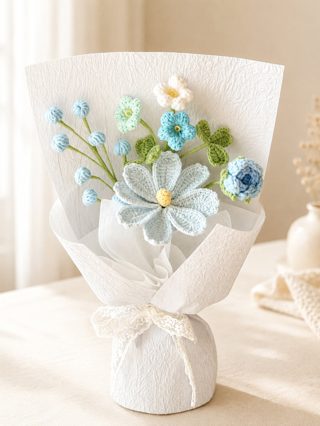 Light Blue Daisy Style Crochet Flower