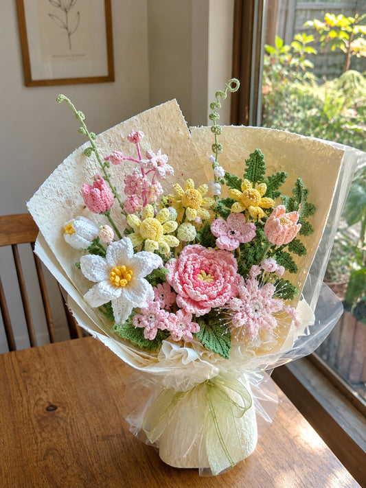 Crochet peony tulips style bouquet