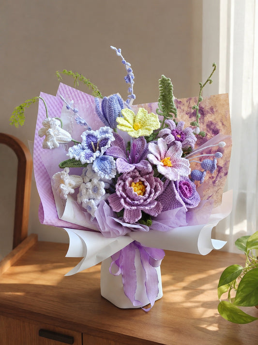 Crochet irises lilies bouquet