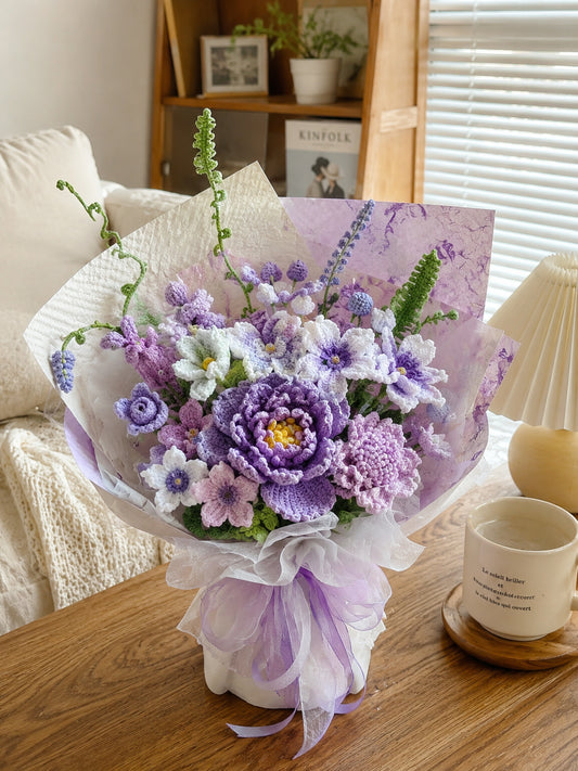 Crochet chrysanthemums rosebuds bouquet