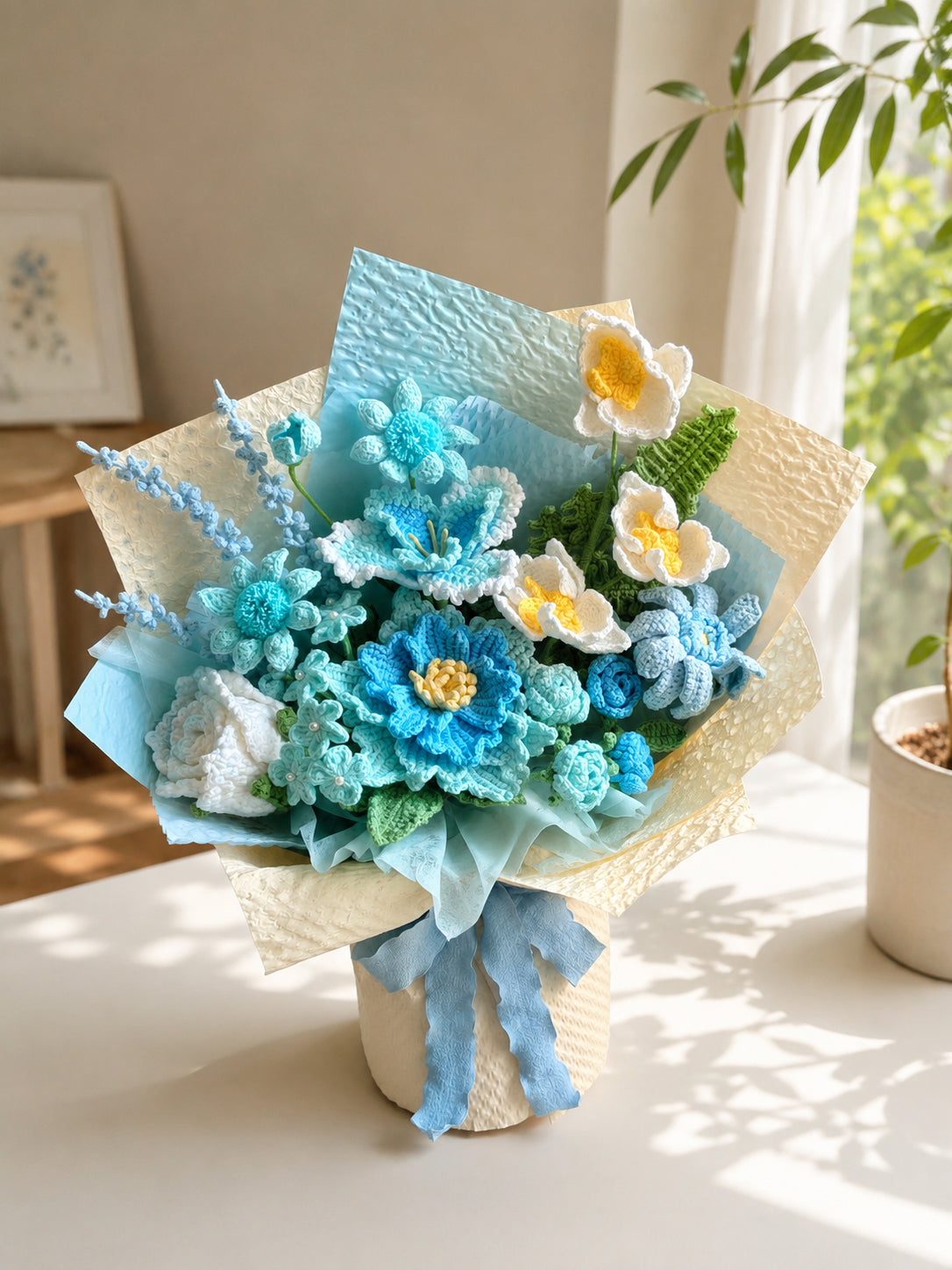 Crochet Peonies Daisies Bouquet