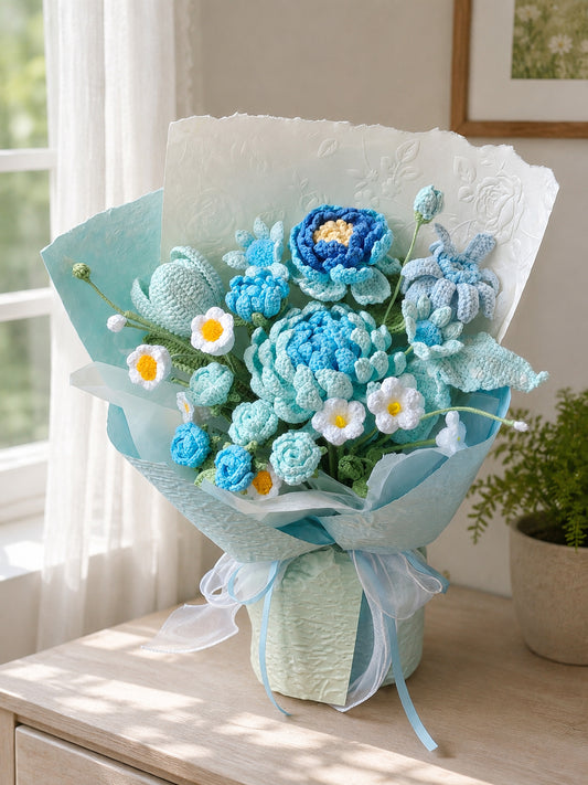 Crochet Peonies Tulip Buds bouquet