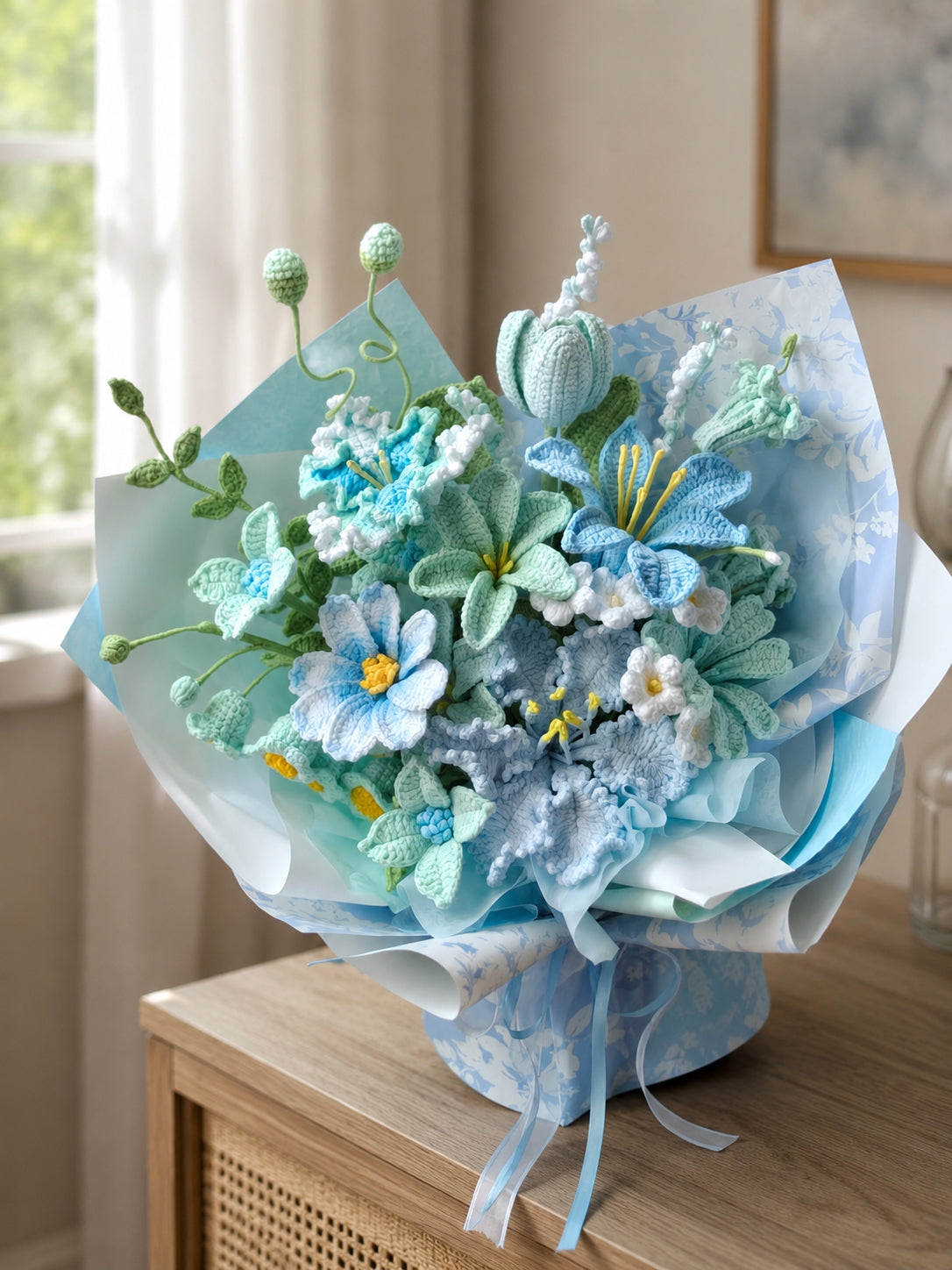 Crochet Irises Clematis Bouquet