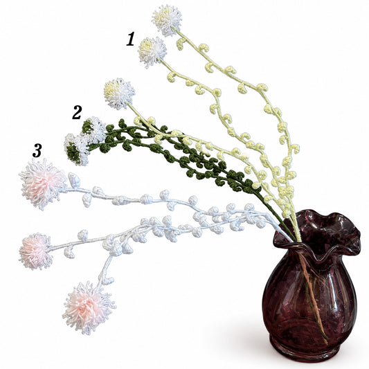 Handmade Crochet Fluffy Pom Flower Stems