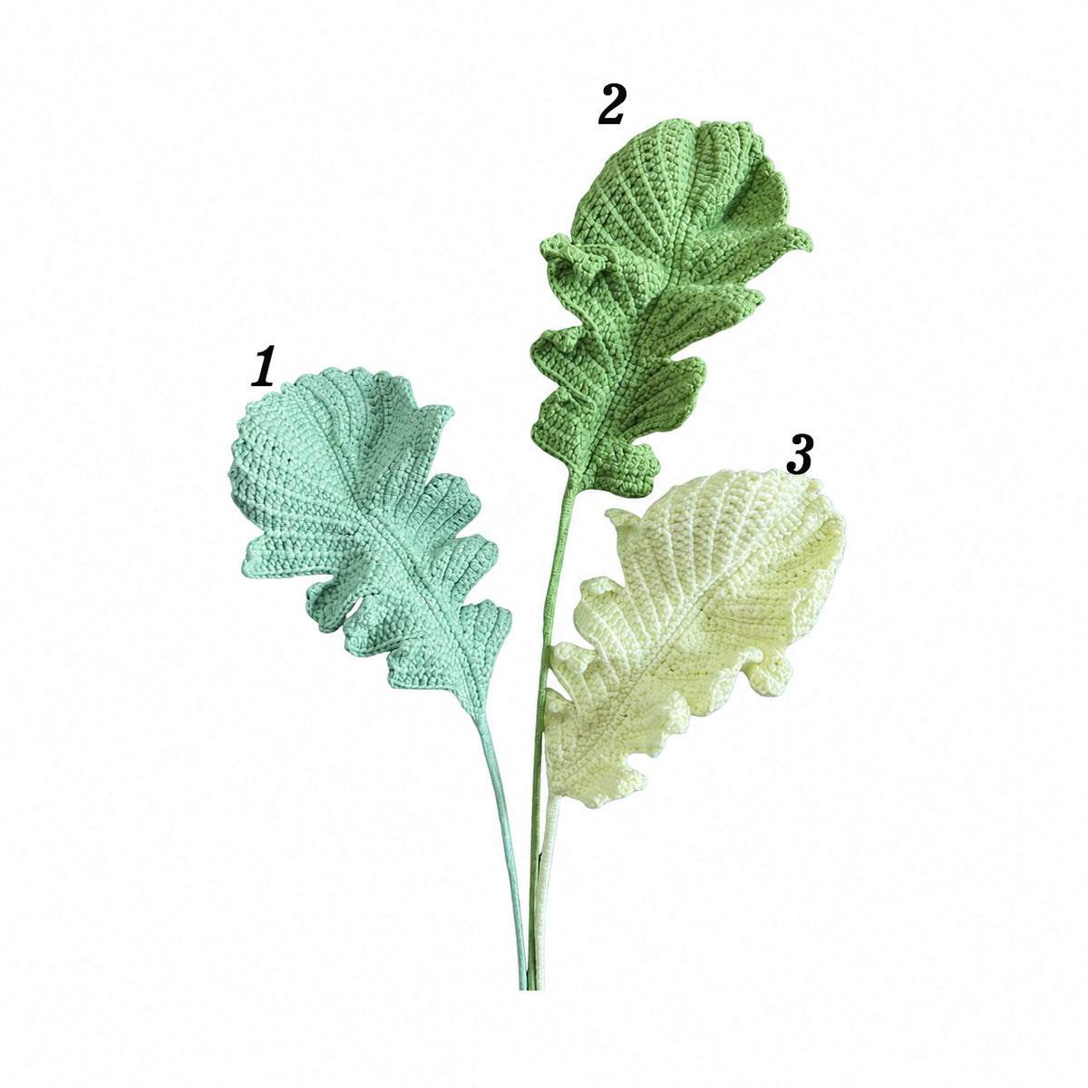 Handmade Crochet Feather Leaf Stems