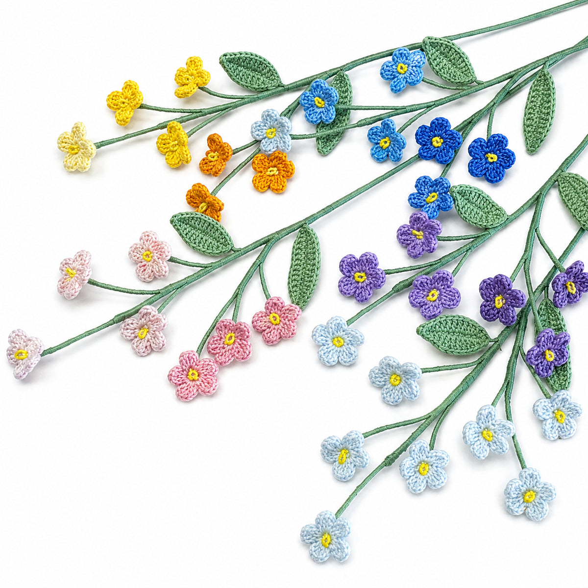 Handmade Crochet Double-Stem Forget-Me-Not