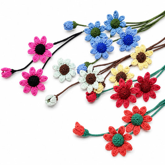 Handmade Crochet Blue-Eyed Daisy Stems