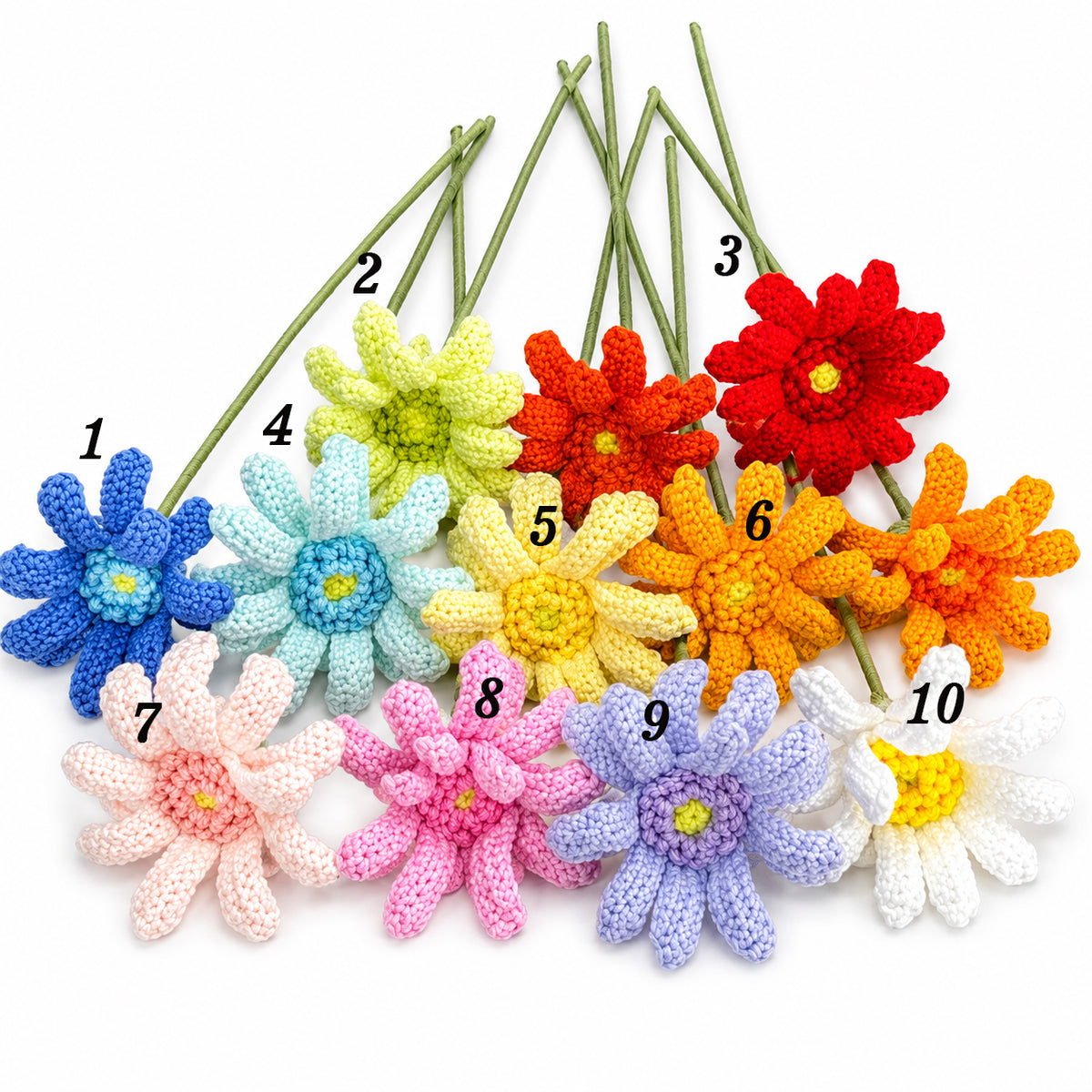 Handmade Crochet Mini Gerbera Daisy Stems