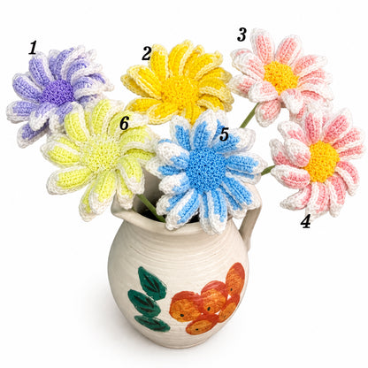 Handmade Crochet Kenny Orange Mini Daisy Stems