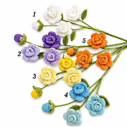 Handmade Crochet Colorful Mini Rose Stems