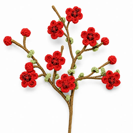 Handmade Crochet Red Plum Blossom Branch