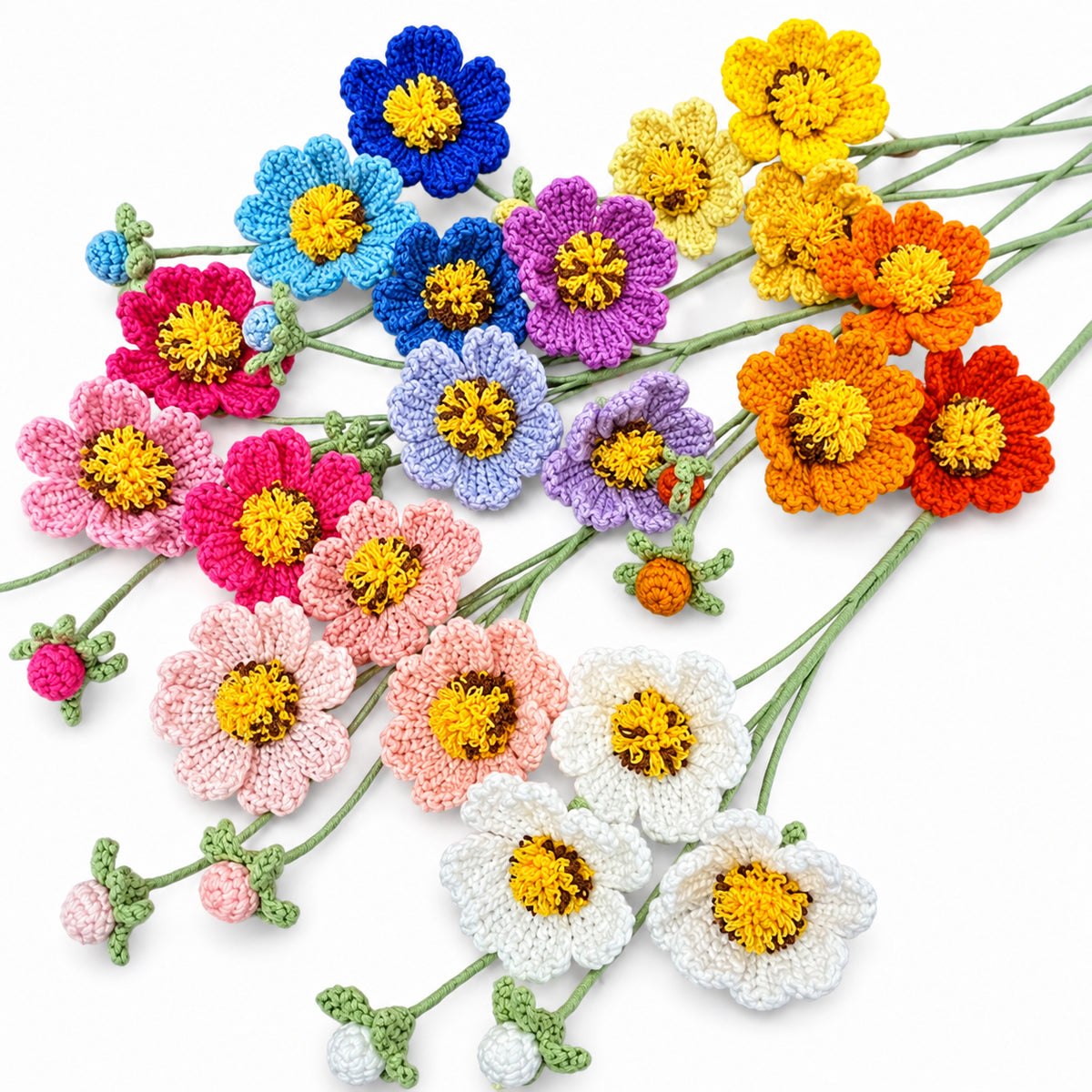 Handmade Crochet Triple-Head Afghan Daisy Stem
