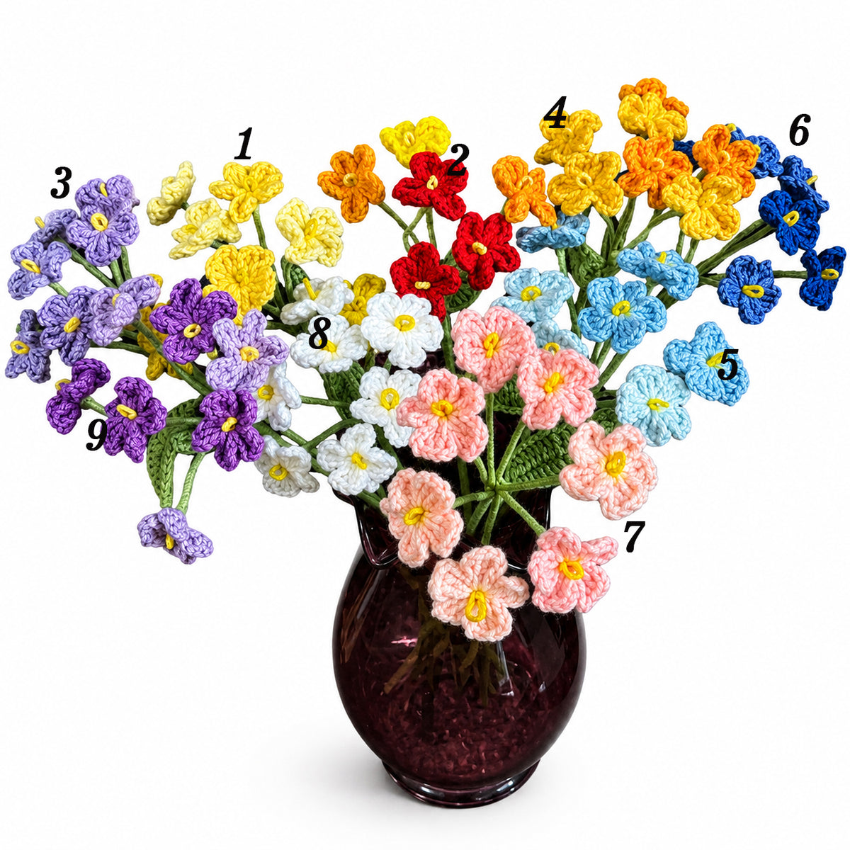 Handmade Crochet Forget-Me-Not Flower Stem
