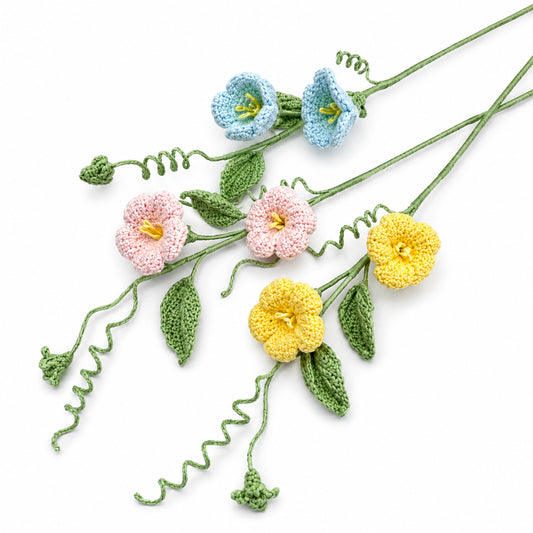 Handmade Crochet Pastel Morning Glory Stems