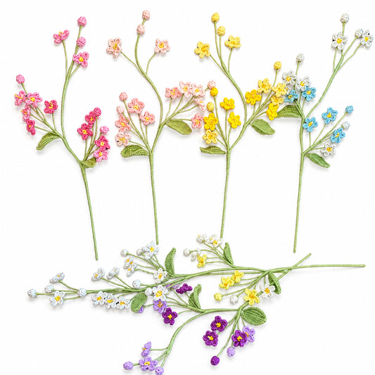 Handmade Crochet Branching Forget-Me-Not Stems