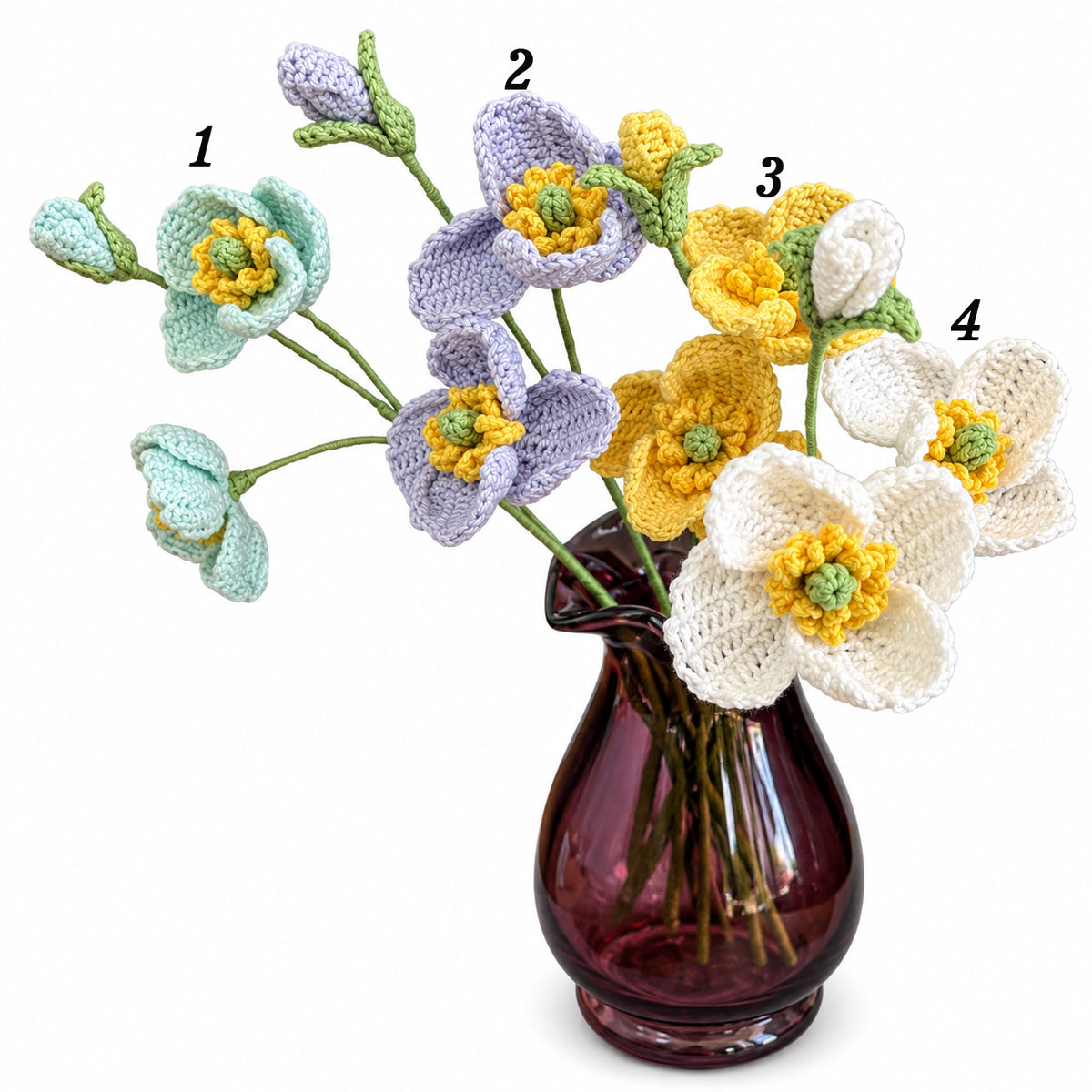 Handmade Crochet Double-Head Poppy Stems