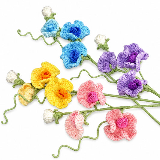 Handmade Crochet Sweet Pea Flower Stems