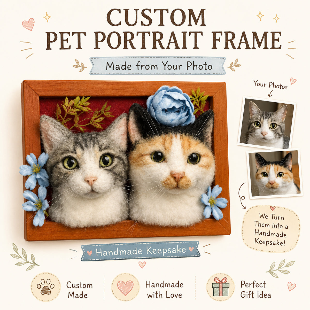 Custom Pet Portrait Felt Frame