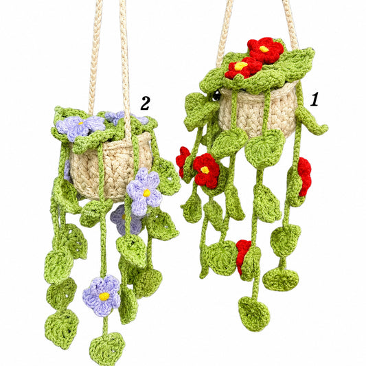 Handmade Crochet Forget-Me-Not Hanging Basket