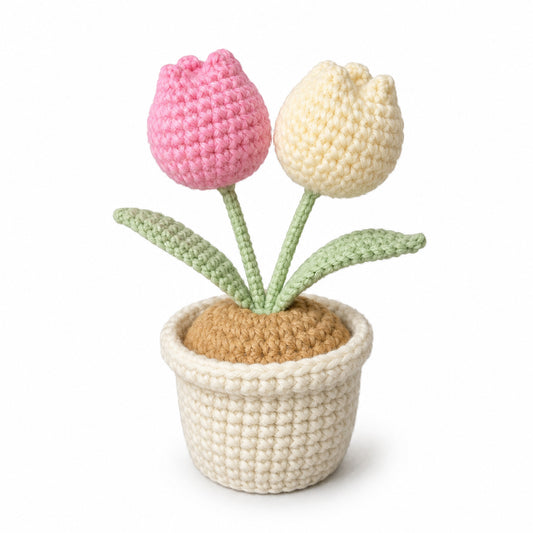 Handmade Crochet Fuzzy Tulip Potted Plant