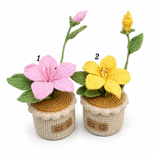 Handmade Crochet Azalea Potted Plant