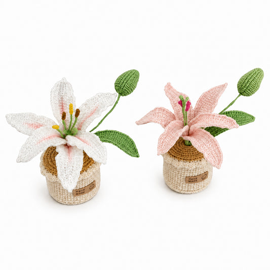 Handmade Crochet Large Lily Potted Plant