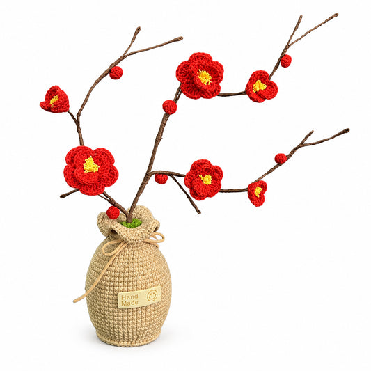 Handmade Crochet Plum Blossom Potted Arrangement