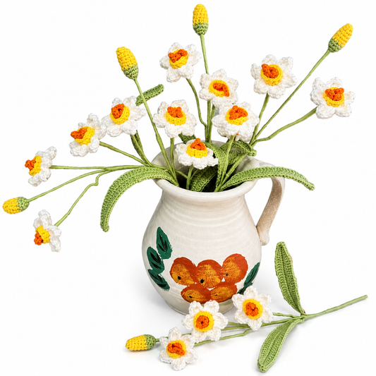 Handmade Crochet Multi-Head Daffodil Stems