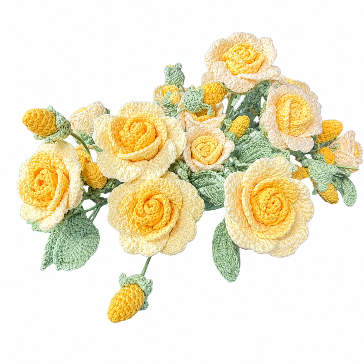 Handmade Crochet Snow Rose Bud Bouquet