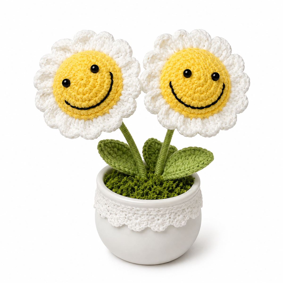 Handmade Crochet Smiling Daisy Potted Plant