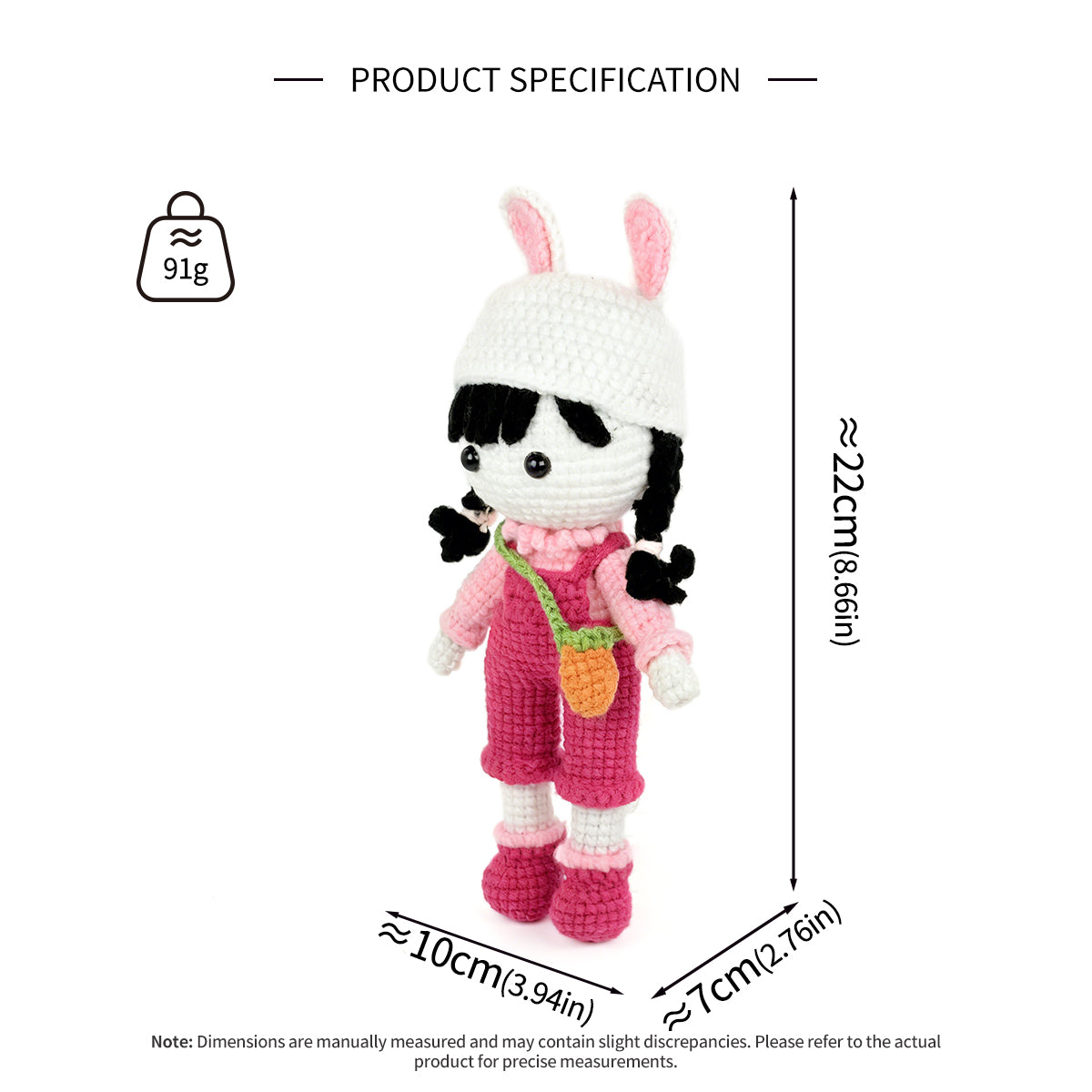 Crochet Bunny Girl Doll, Handmade Amigurumi Plush Toy for Kids Gift