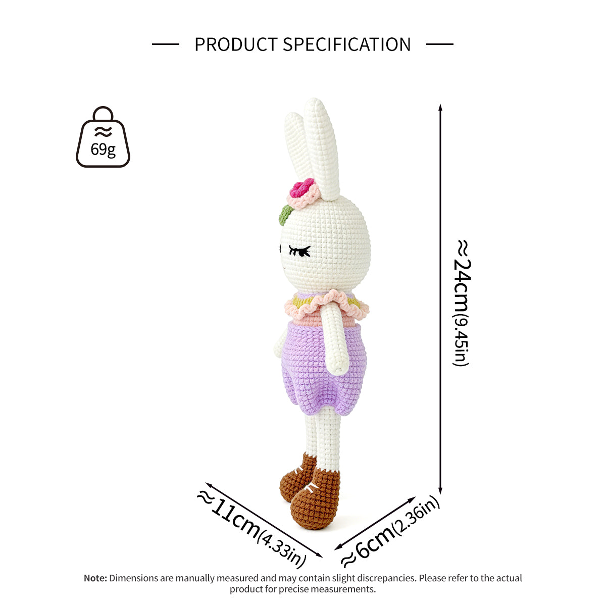 Crochet Bunny Doll, Handmade Amigurumi Rabbit Plush Toy for Kids Gift