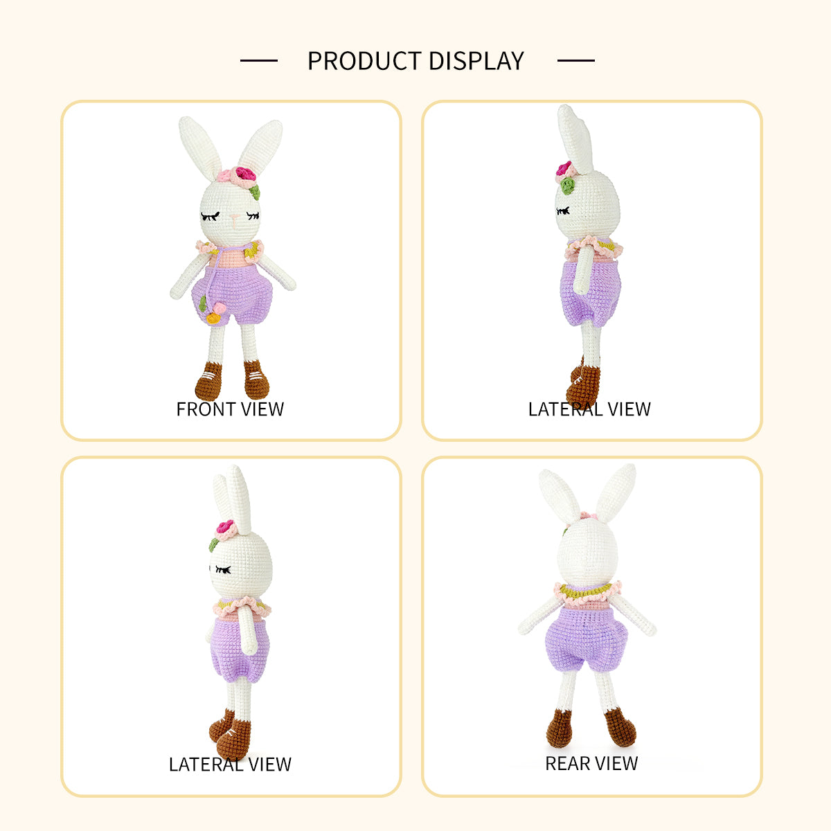 Crochet Bunny Doll, Handmade Amigurumi Rabbit Plush Toy for Kids Gift