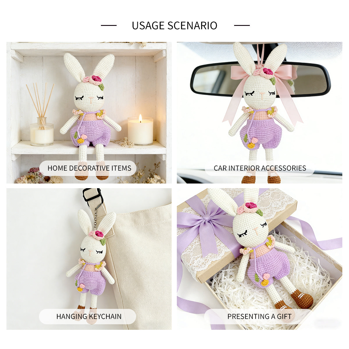 Crochet Bunny Doll, Handmade Amigurumi Rabbit Plush Toy for Kids Gift