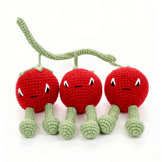 Crochet Cherry Plush Toy, Handmade Amigurumi Fruit Doll Gift