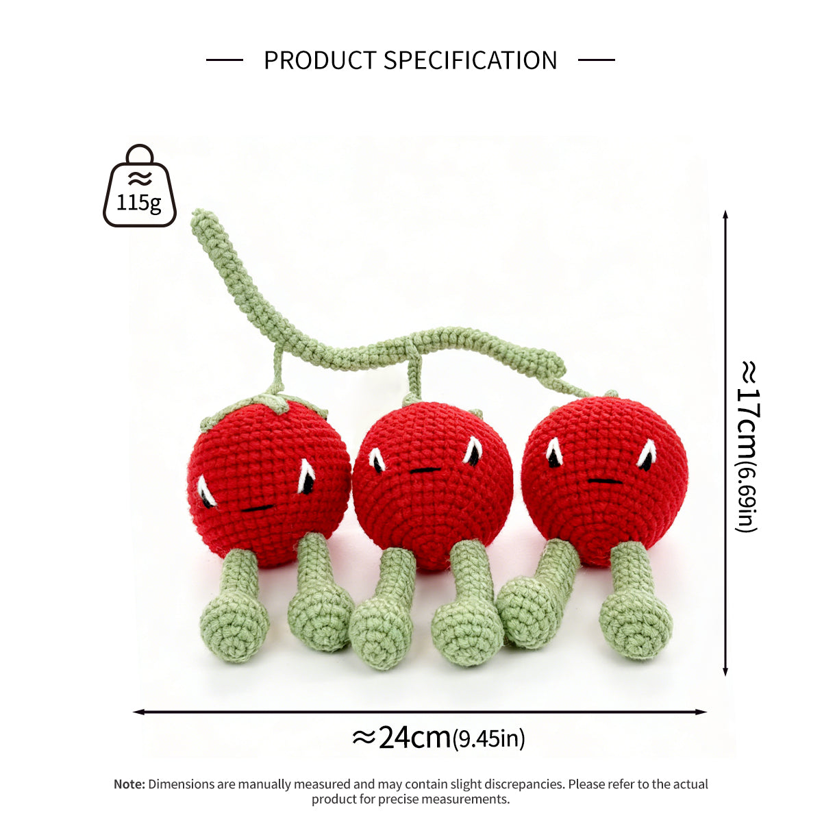Crochet Cherry Plush Toy, Handmade Amigurumi Fruit Doll Gift