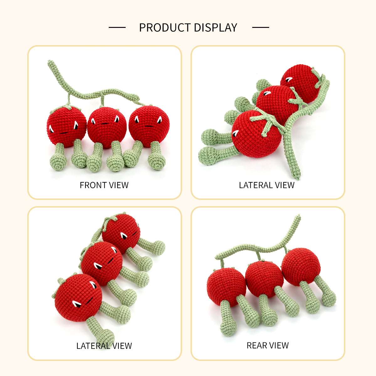 Crochet Cherry Plush Toy, Handmade Amigurumi Fruit Doll Gift